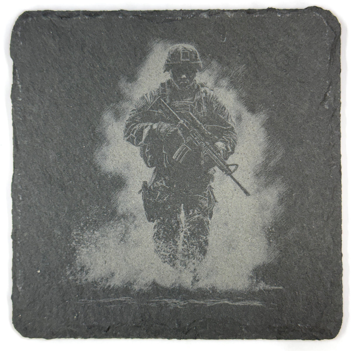 Military Soldier Tactical Combat Designs – Set of 4 Laser Engraved Slate Coasters