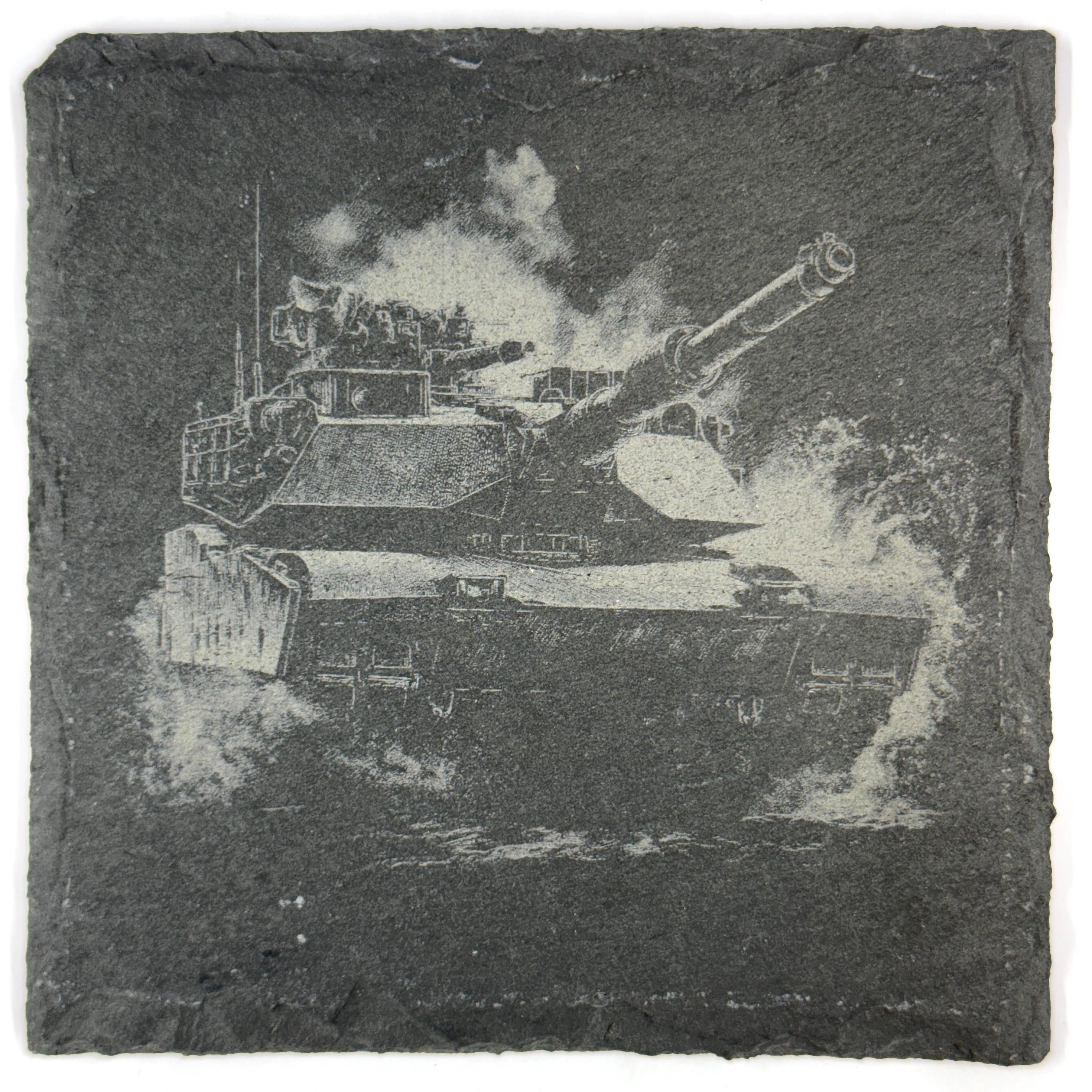 M1 Abrams Inspired Military Tank Set of 4 Laser Engraved Slate Coasters