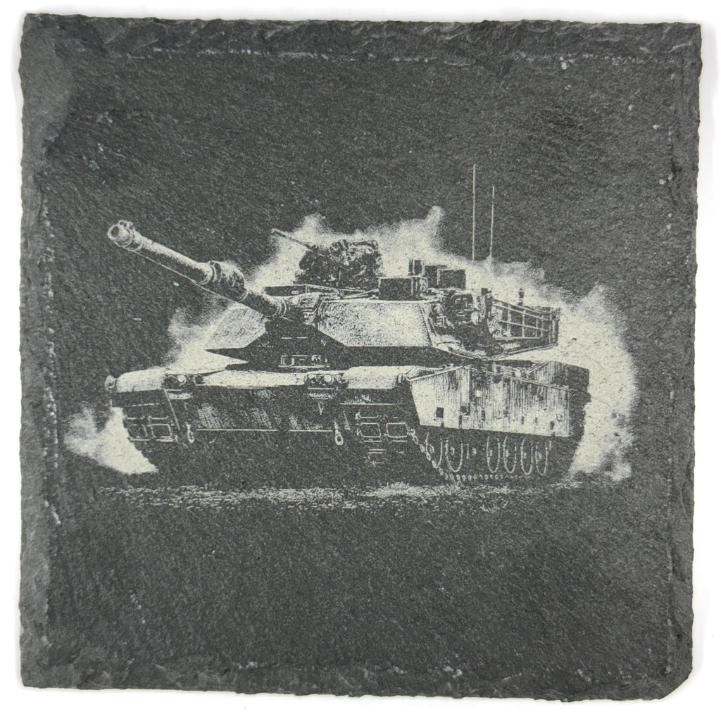 M1 Abrams Inspired Military Tank Set of 4 Laser Engraved Slate Coasters