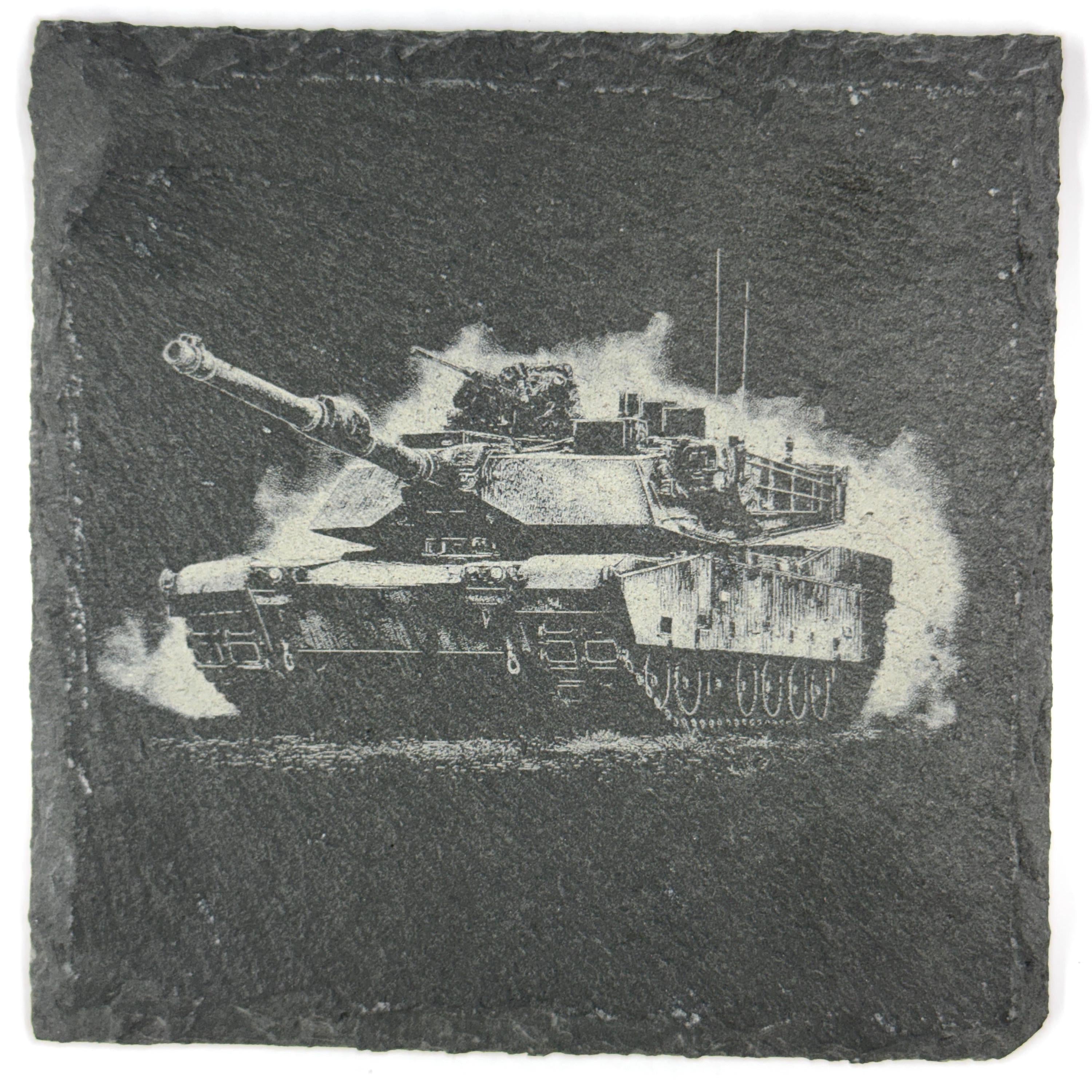 M1 Abrams Inspired Military Tank Set of 4 Laser Engraved Slate Coasters