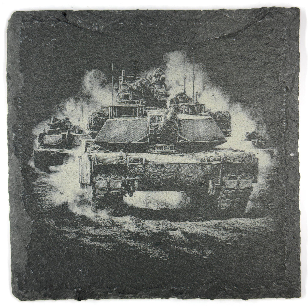 M1 Abrams Inspired Military Tank Set of 4 Laser Engraved Slate Coasters
