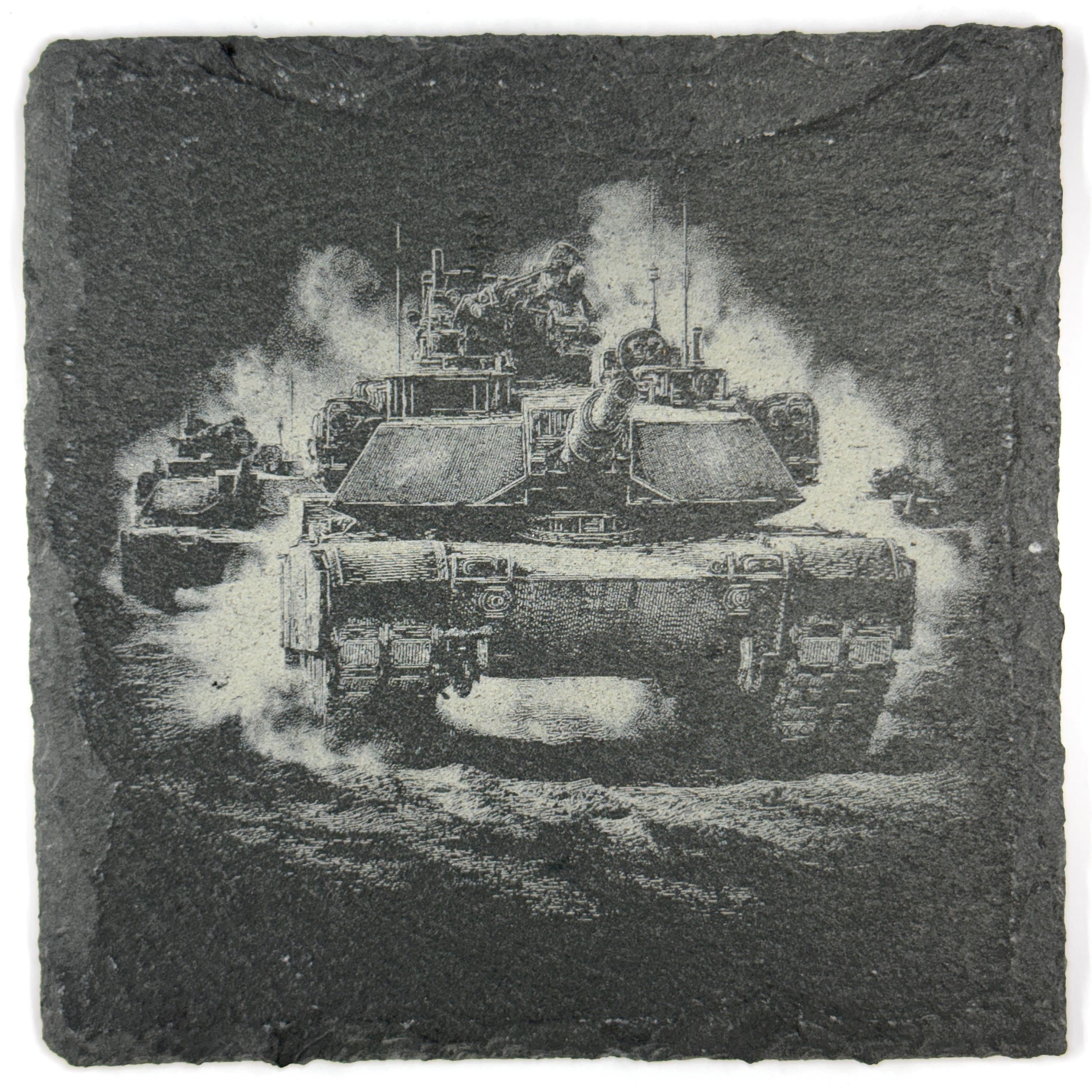 M1 Abrams Inspired Military Tank Set of 4 Laser Engraved Slate Coasters