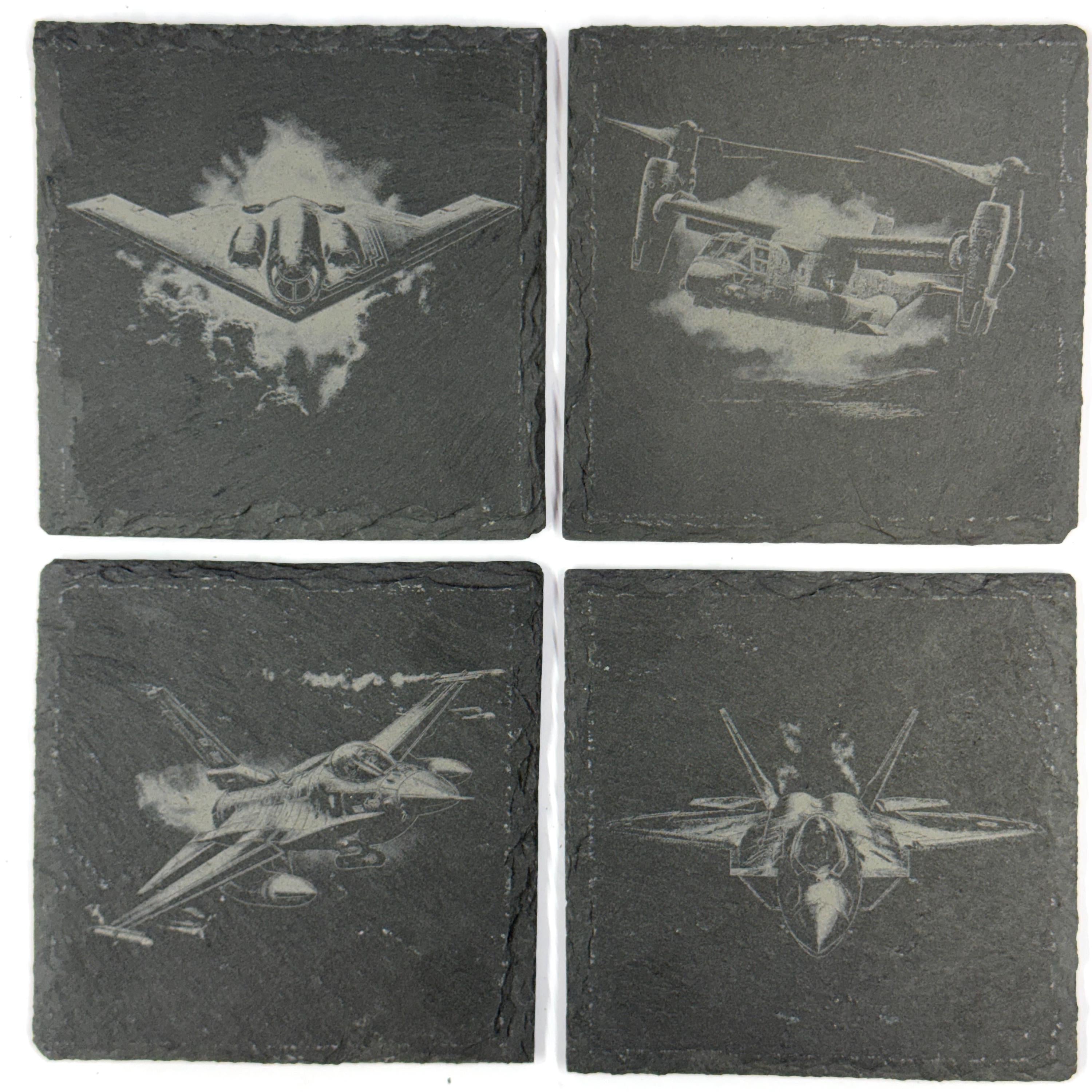 Military Aircraft Fighter Jets Set of 4 Laser Engraved Slate Coasters