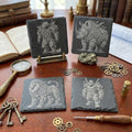 Set of five laser engraved steampunk animal slate coasters